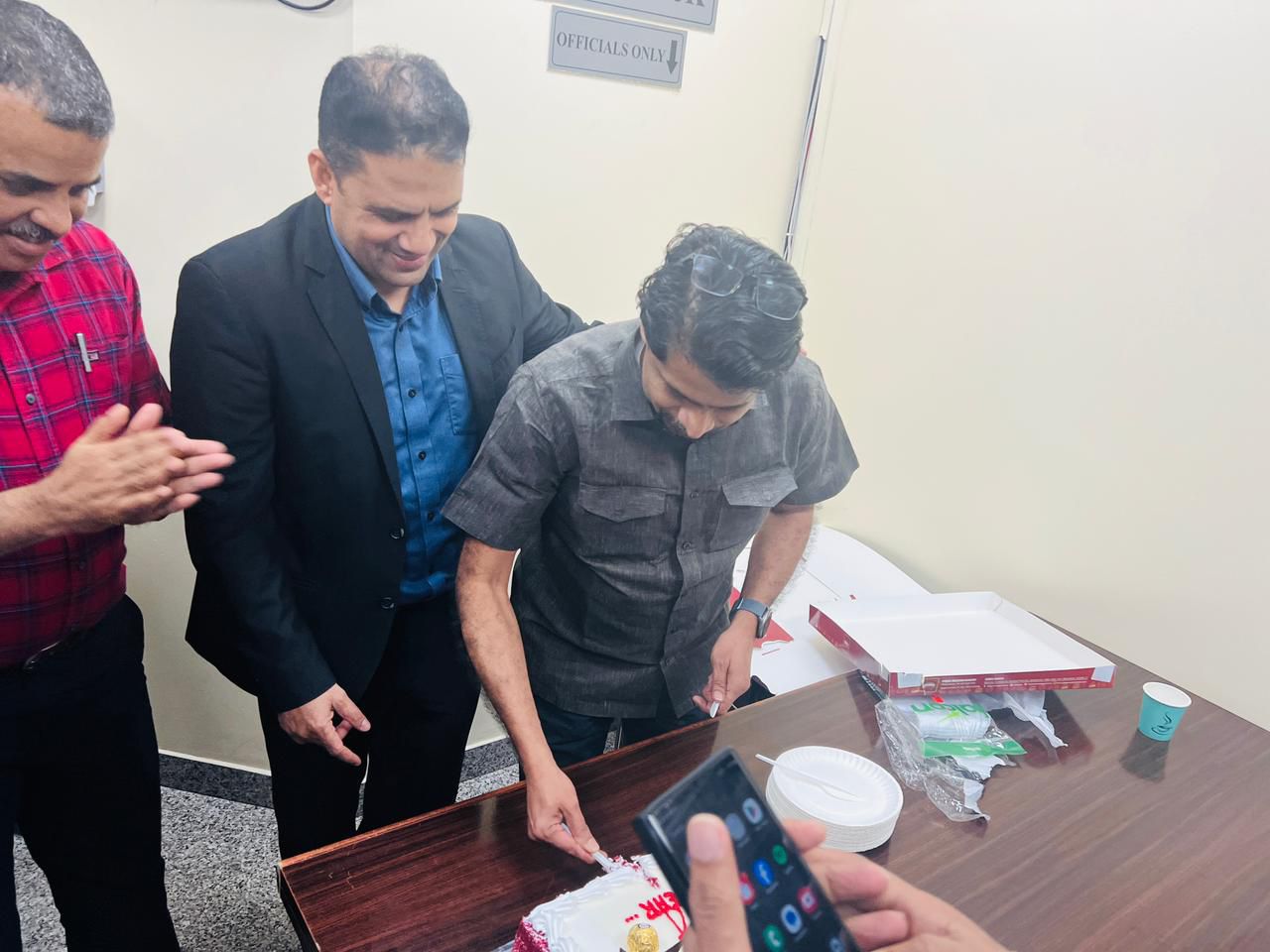 Birthday celebration with colleagues at office